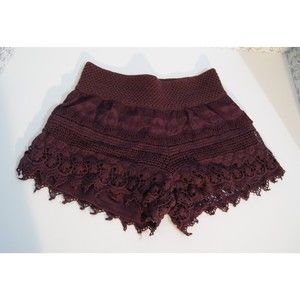 Small Hippie Laundry Purple Lace Shorts Lined Cotton Crochet Boho Plum Amethyst